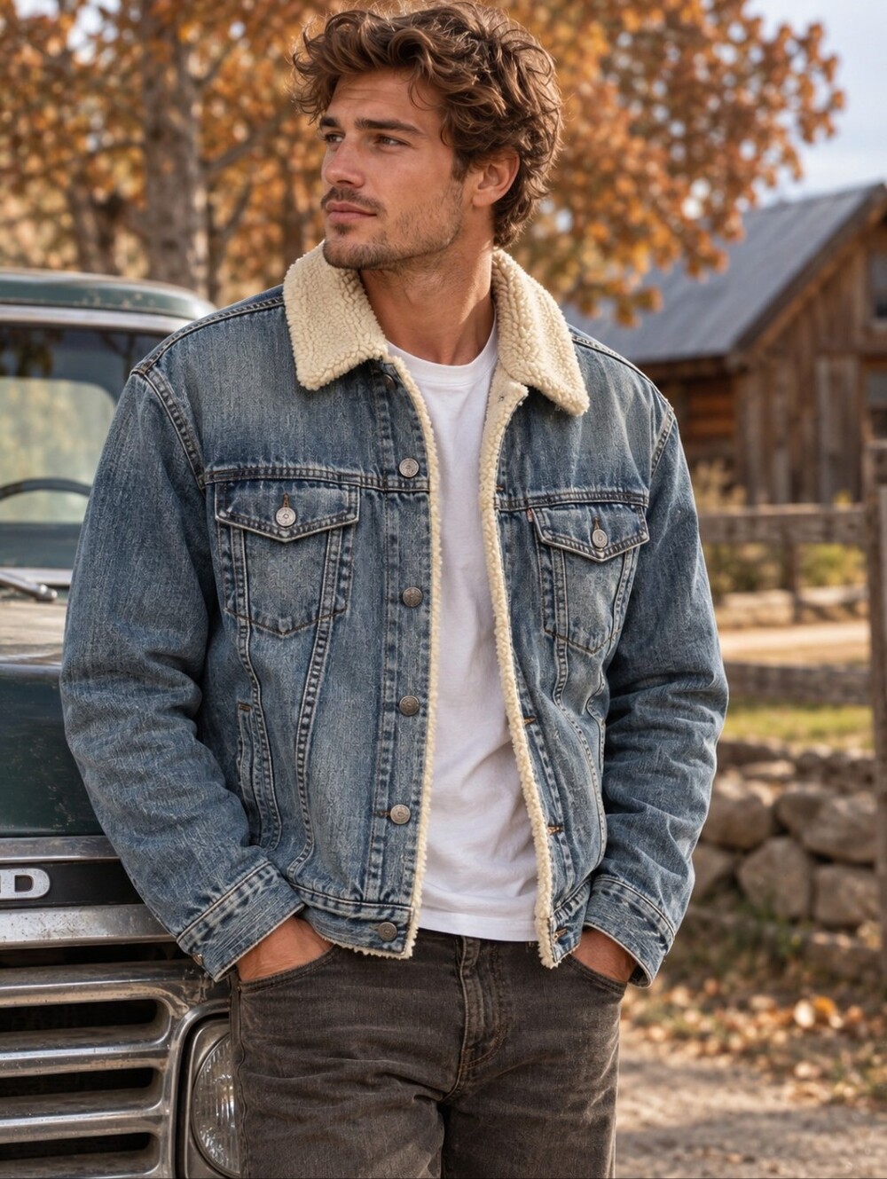 GAP Denim Trucker Jacket Mens Large Blue Sherpa Lined Chore Vintage Y2K 2004